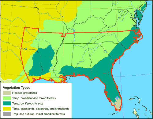 map of SE US